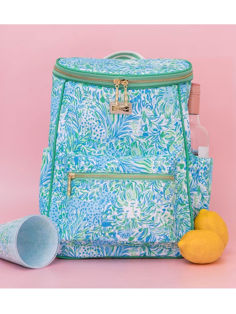 Lilly Pulitzer Blue & Green Floral Insulated Backpack Cooler Soft Bag - New - Picture 6 of 8